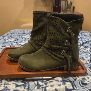 Stylish Olive Suede Heeled Boots